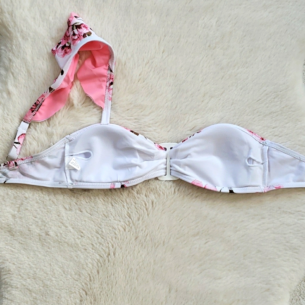 Pink Off Shoulder Ruffle Bandeau High Waist Bikini - Picture 8 of 11